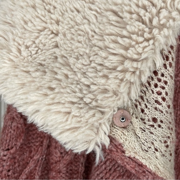 Sleeping On Snow Anthropologie Pink/Rose Knit Cardigan w/ Sherpa Collar Medium - Picture 13 of 14